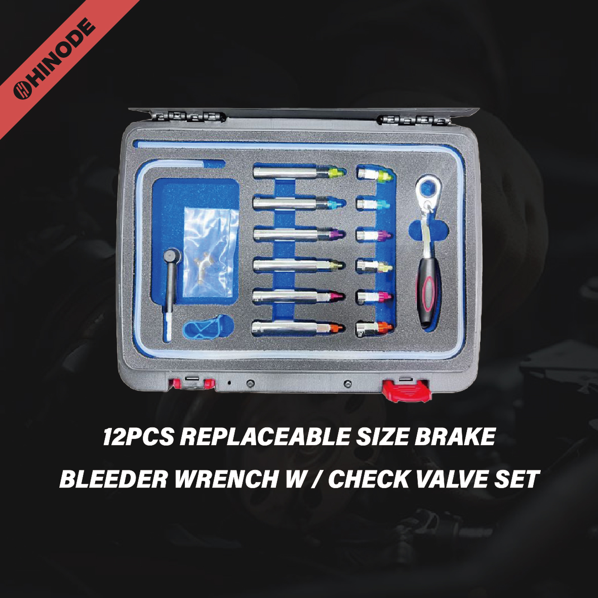 12PCS REPLACEABLE SIZE BRAKE BLEEDER WRENCH W / CHECK VALVE SET