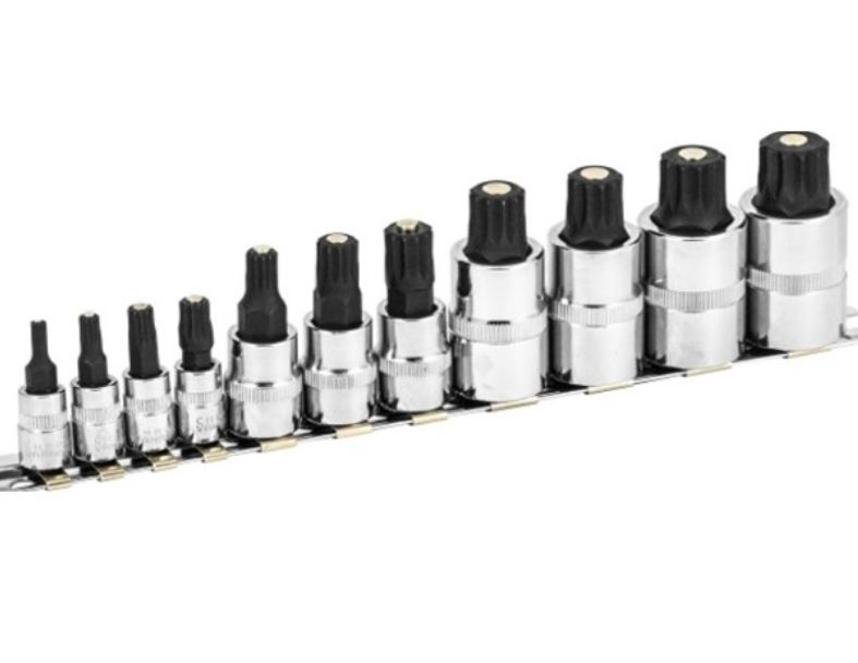 11PCS 1/4" & 3/8" & 1/2" DR. SHORT SPLINE SOCKET BIT SET
