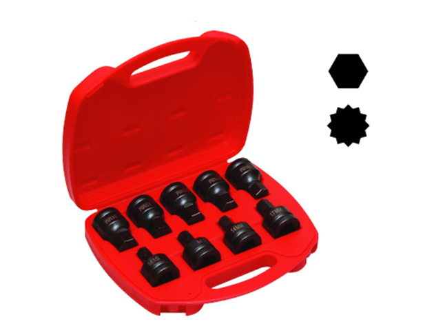 9 PCS 3/4" DRIVE METRIC HEX. & SPLINE IMPACT BIT SOCKET SET